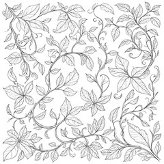 Fototapeta premium Intricate hand-drawn floral pattern with leaves and vines on white background