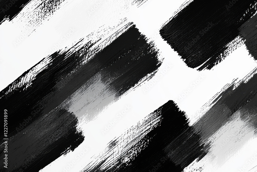 Poster minimalist abstract pattern with monochromatic brushstrokes in black and gray on a clean white backg