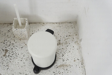 A toilet paper bin. Sewage systems in many countries cannot handle the ejection of toilet paper, which leads to clogging of the water supply. High quality photo