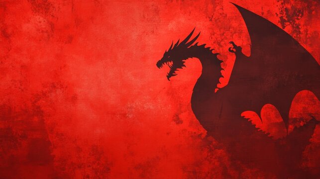 Welsh dragon silhouette on a red textured background with ample space in the center for text or design elements