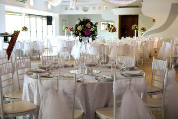 Wedding hall decorated and ready for celebration