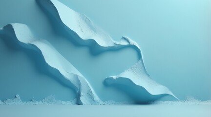 Elegant wave-like relief in pastel blue, enhancing a serene and fluid atmosphere on the wall surface.