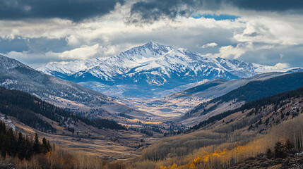 a poster of a snowy mountain range