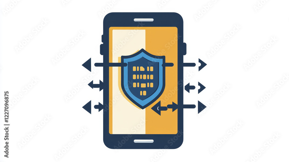 Poster secure mobile system software update color line icon. mobile phone driver upgrade, smartphone softwa
