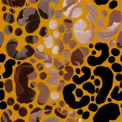 Abstract Digital Watercolor Furry Leopard Cheetah Panther Animal Skin Seamless Pattern Isolated Background