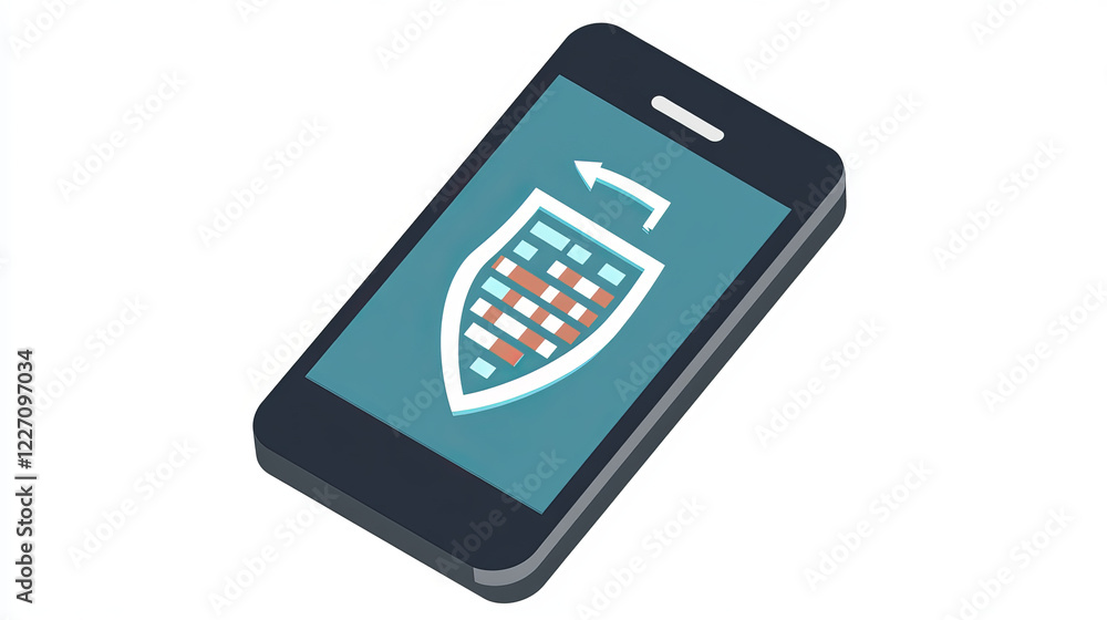 Poster secure mobile system software update color line icon. mobile phone driver upgrade, smartphone softwa