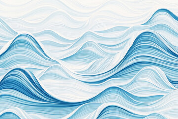 Fototapeta premium Minimalist nautical pattern with flowing wavy lines in soft blue and white tones, evoking a sense of calm ocean waves