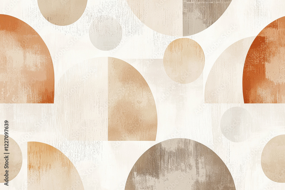 Aufkleber minimalist pattern featuring abstract shapes with warm neutral tones in soft asymmetric design