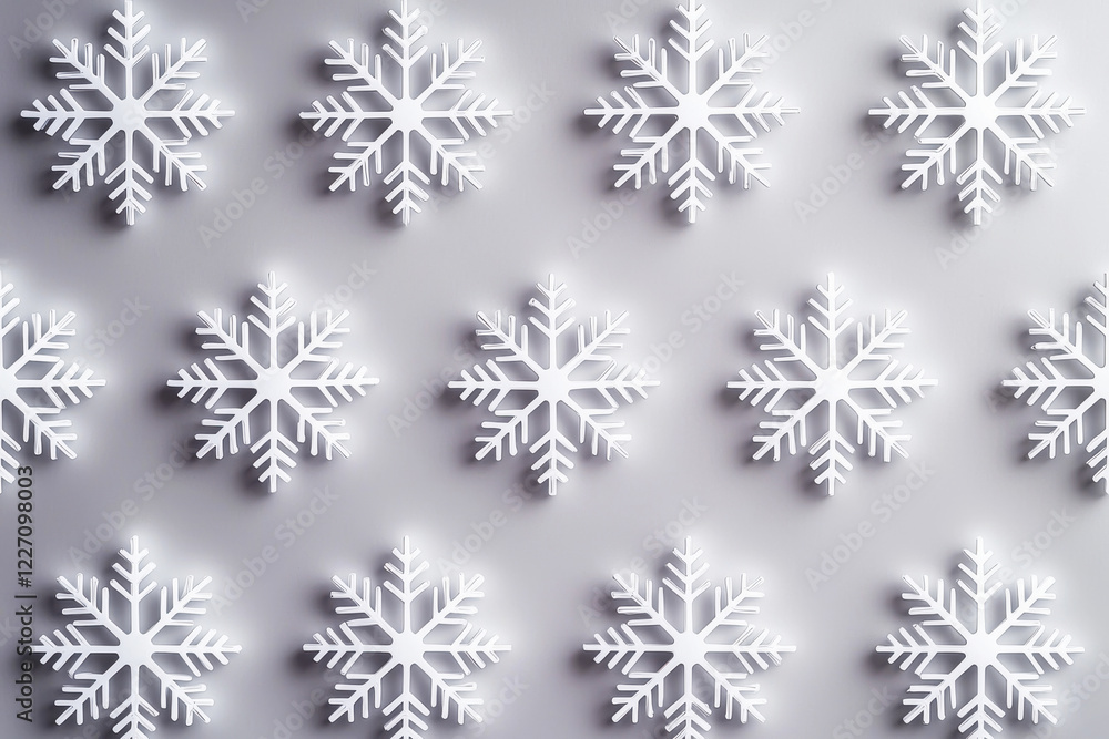 Poster minimalist geometric snowflake pattern in crisp white lines on soft gray background for modern decor
