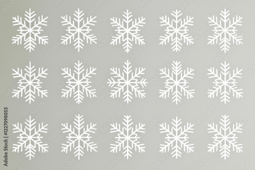 Poster minimalist geometric snowflake pattern in white lines on a soft gray background showcasing modern de