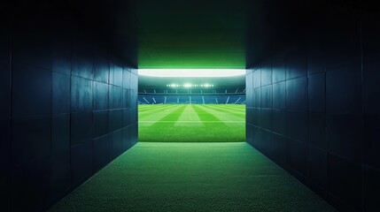 Players tunnel view, stadium, night game, spotlight