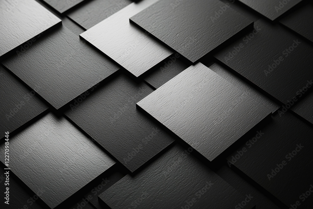 Poster overlapping squares create a minimalist pattern with monochrome gradients of black to light gray