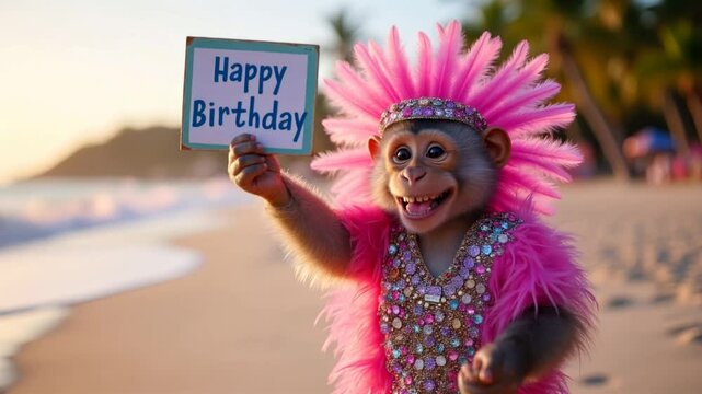  funny monkey holding happy birthday sign