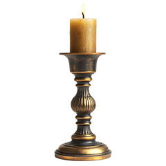Elegant Gold and Black Candle Holder with Lit Candle Decorative Home Decor