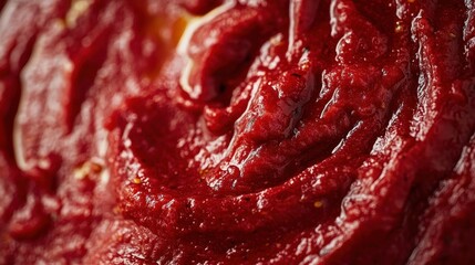 Obraz premium Close-up of rich, red homemade tomato sauce. Perfect for food blogs, recipe websites, or advertisements showcasing delicious Italian cuisine.