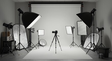 Professional Photo Studio Setup with Lighting Equipment