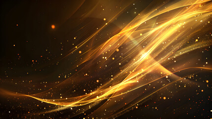 Obraz premium Abstract golden wave design with sparkling particles for digital backgrounds.