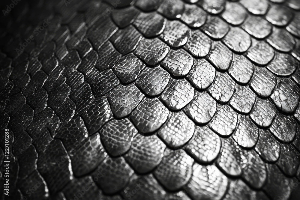 Poster sleek and modern grayscale snakeskin texture showcasing geometric scaling and sharp details in high-