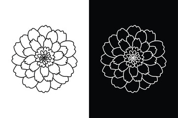 Black & White Marigold Bouquet. Engraved Floral Design