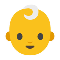 Yellow Stylized Face with Black Eyes, Curved Mouth, and Swirl on Top Isolated on White Background, clipart