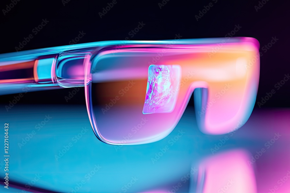 Poster close-up of transparent display on futuristic tablet projecting interactive 3d holograms