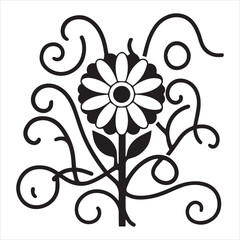  silhouette surrounded by curling vine patterns