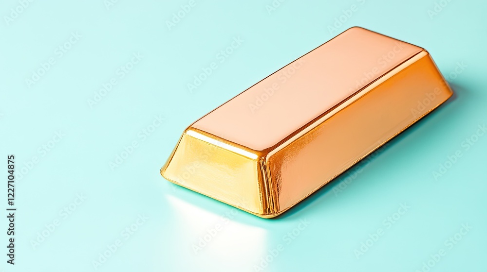 Poster close-up shot of gold bar resting on minimalistic solid color background emphasizing smooth texture 