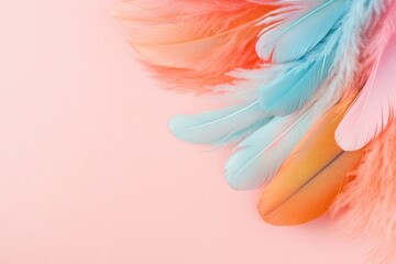 Naklejka premium cluster of multicolored feathers gracefully trickles downwards weaving rich tapestry of patterns against softest pastel