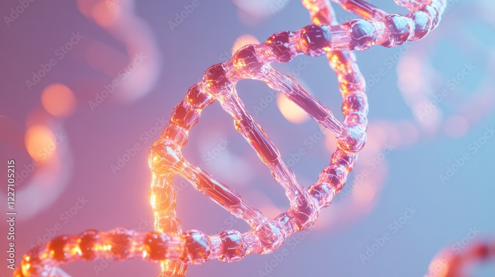 Poster conceptual abstract illustration of genetic engineering featuring dynamic glowing molecules forming 