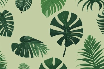 Dense Green Tropical Foliage with Palm and Monstera Leaves