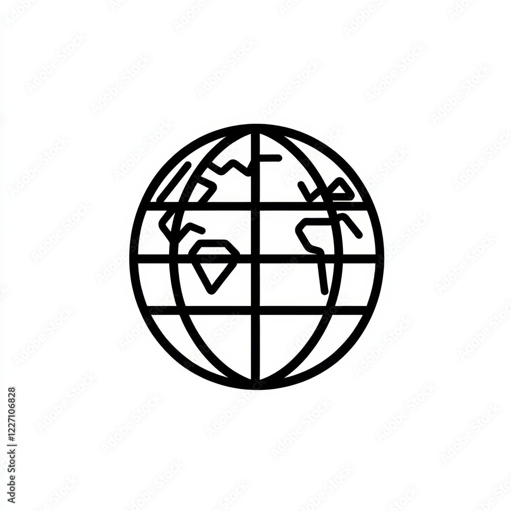 Poster Abstract illustration of a globe showing continents and lines representing latitude and longitude in a simple design. Generative AI