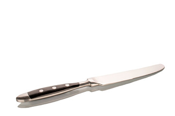 One metal knife, close-up, isolated on a white background.