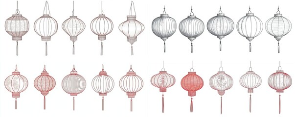 Collection of Elegant Asian Hanging Lanterns