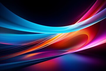 Vivid abstract composition with flowing curves and bright gradients of blue, red, and orange, creating a dynamic and futuristic design.