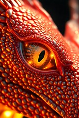 Fototapeta premium A flickering dragon’s eye, glowing with the reflection of flames in its depths. 