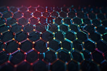 Obraz premium Digital technology background. Abstract hexagons background with lines and dots. Design for science, medicine or technology Generative AI