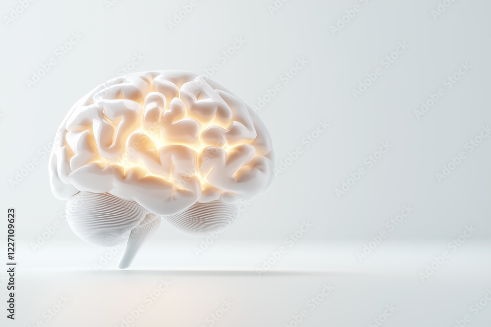 Poster a faintly glowing outline of a brain is displayed in a white void
