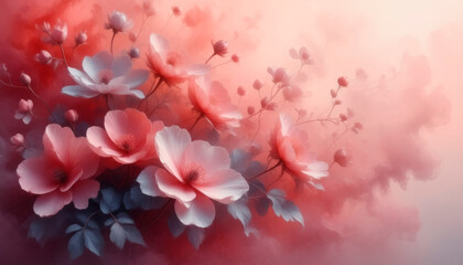 Spring or summer pink floral misty background in painterly style