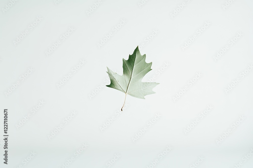 Aufkleber minimalist illustration of single leaf floating on white background subtle gradient shading clean mo