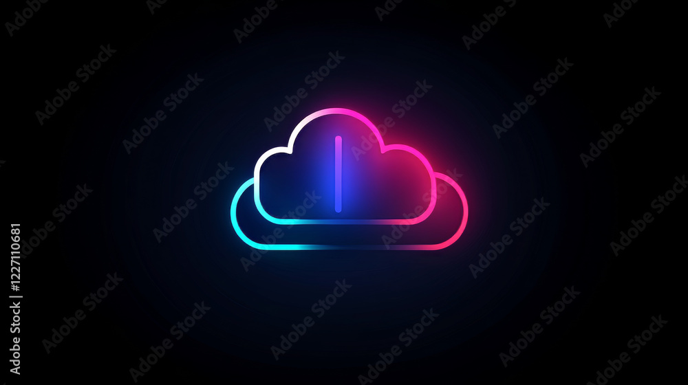 Poster database network server and cloud storage color line vector icon of internet technology. data server
