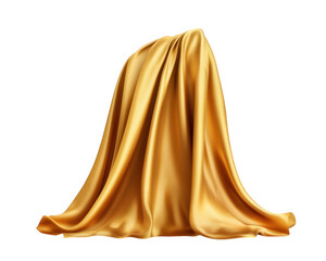 Naklejka premium Elegant golden silk fabric draped softly, creating shimmering effect. luxurious texture and rich color evoke sense of opulence and warmth