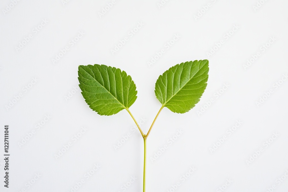 Poster minimalist representation of cloning with two identical leaves growing symmetrically from single ste