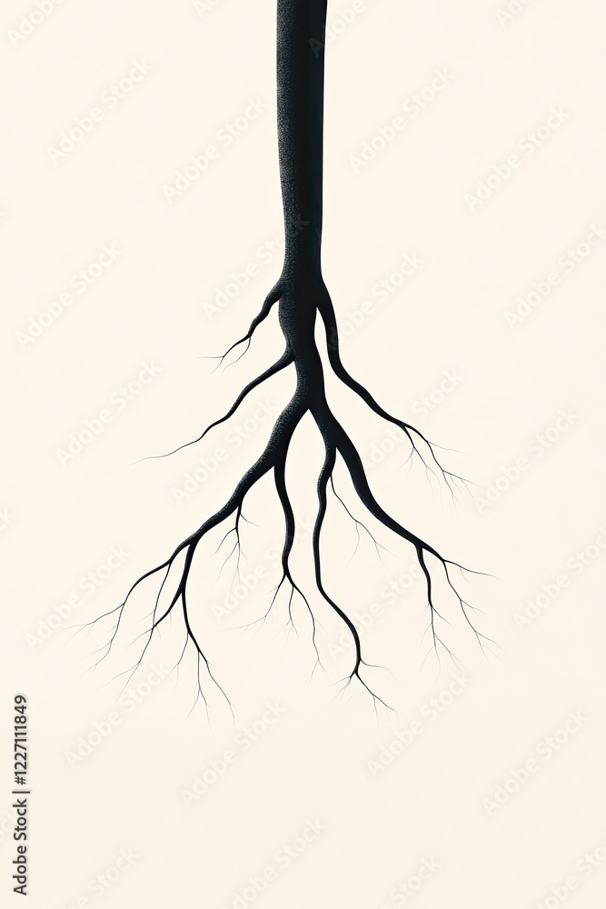 Poster modern minimalistic take on tree roots intricate intertwining lines forming organic connections mono