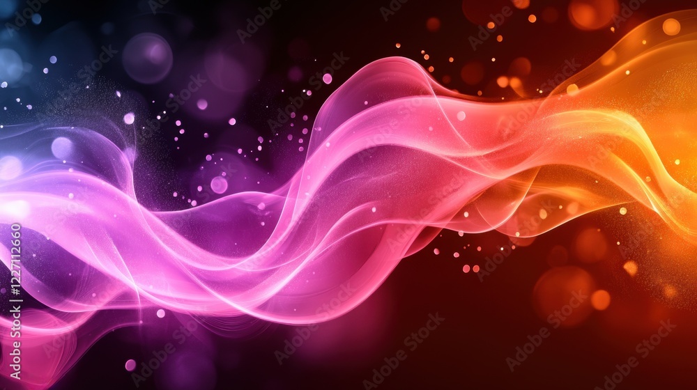 Poster abstract colorful waves with glowing particles background