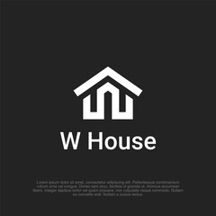 Letter W and house shape logo with a simple and modern design, combining typography and architecture for branding, real estate, and home-related businesses