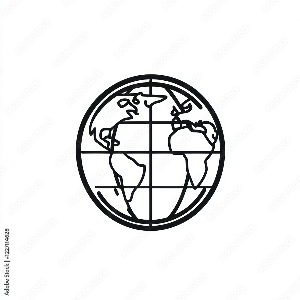 Poster artistic representation of a globe showcasing continents and oceans in a minimalistic design. genera