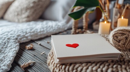 Cozy photo album with red heart detail.