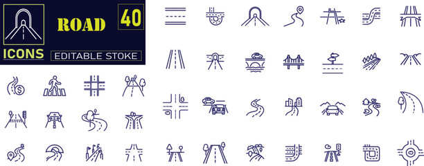 Road icon set. Containing street, highway, traffic light, signpost icons .