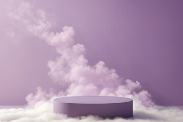 Purple podium with cloud smoke
