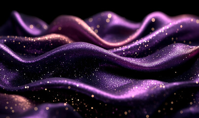 Glittering purple silk waves, dark background, luxury texture, design element